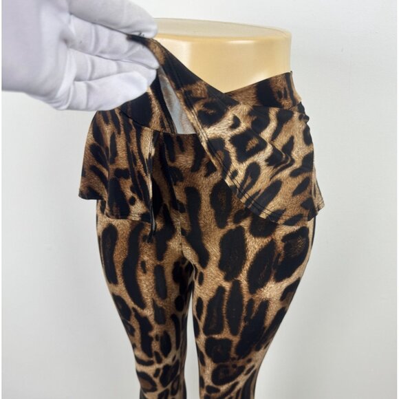 Women's Sabora Leopard Animal Print Peplum Accent Leggings Size Small - Picture 9 of 14